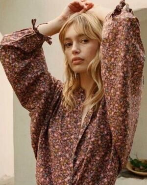 DOEN O’Keeffe Top in Blue Laurel Canyon Rose Print Size XS Cottage Prairie